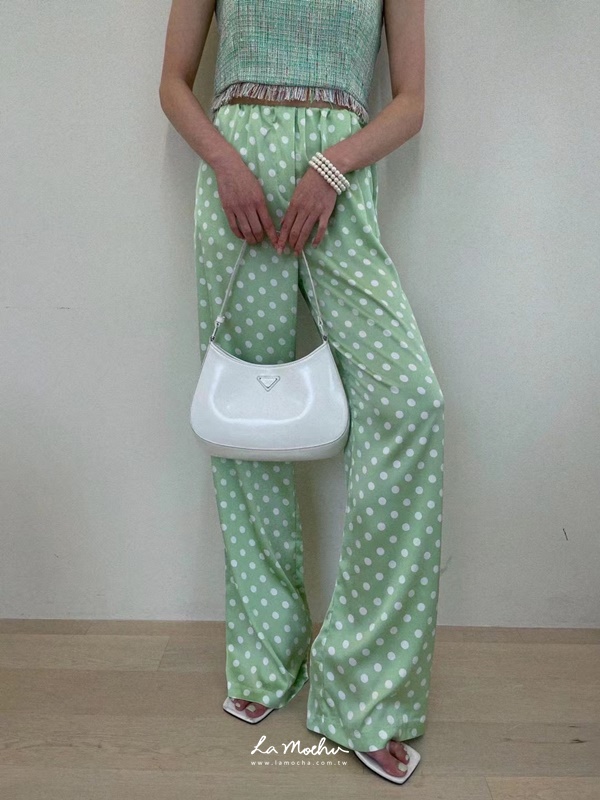 (限量商品)鬆緊點點緞面長褲